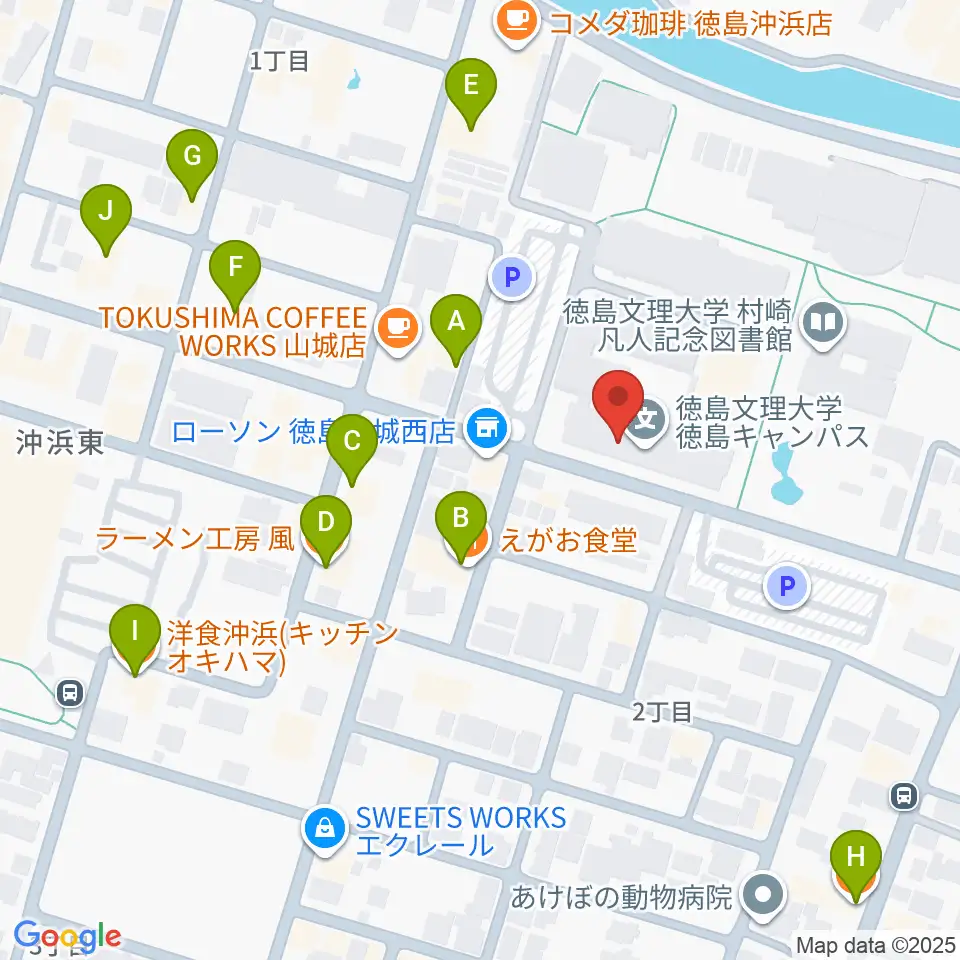徳島文理大学音楽学部周辺のファミレス・ファーストフード一覧地図