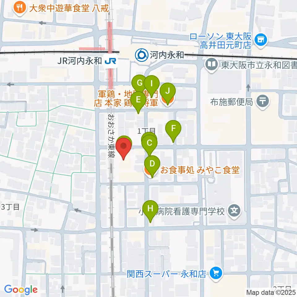 アトリエ遊周辺のファミレス・ファーストフード一覧地図