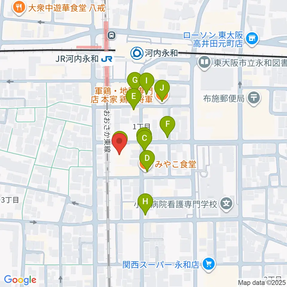 アトリエ遊周辺のファミレス・ファーストフード一覧地図