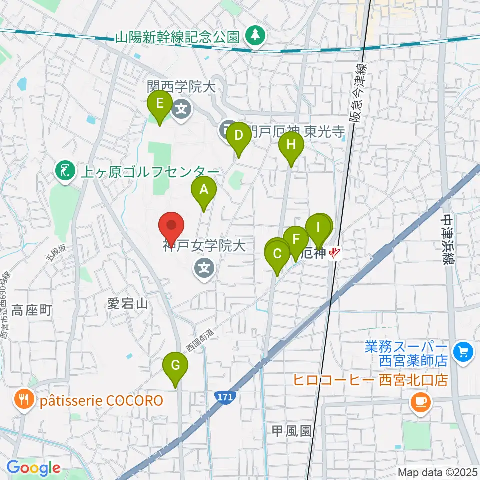 神戸女学院大学音楽学部音楽学科周辺のファミレス・ファーストフード一覧地図