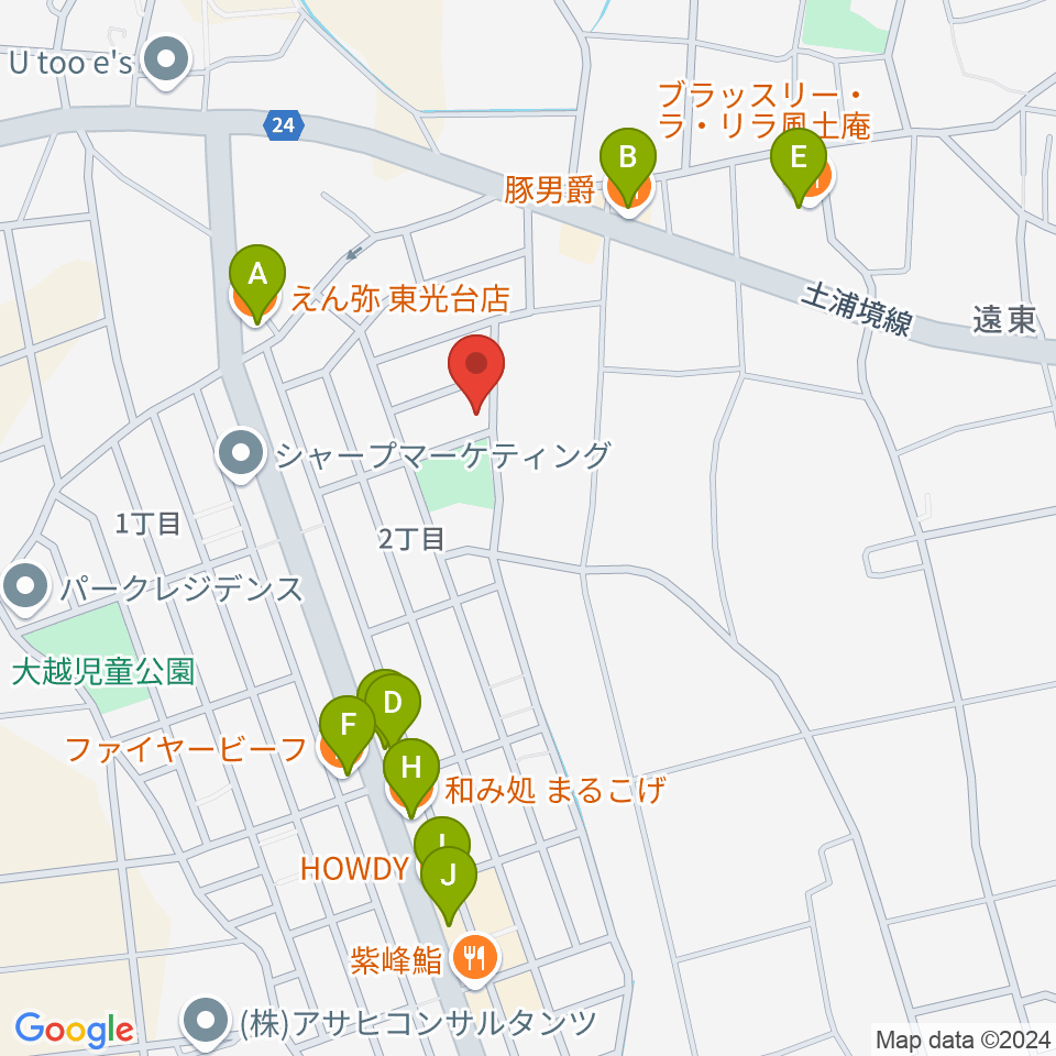 バッハの森周辺のファミレス・ファーストフード一覧地図