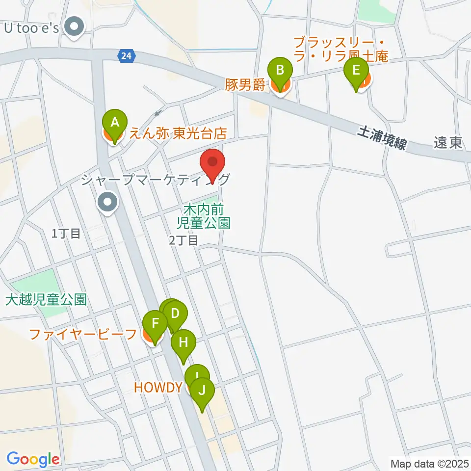 バッハの森周辺のファミレス・ファーストフード一覧地図
