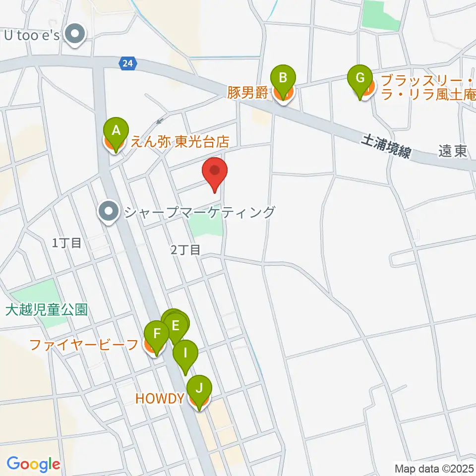 バッハの森周辺のファミレス・ファーストフード一覧地図
