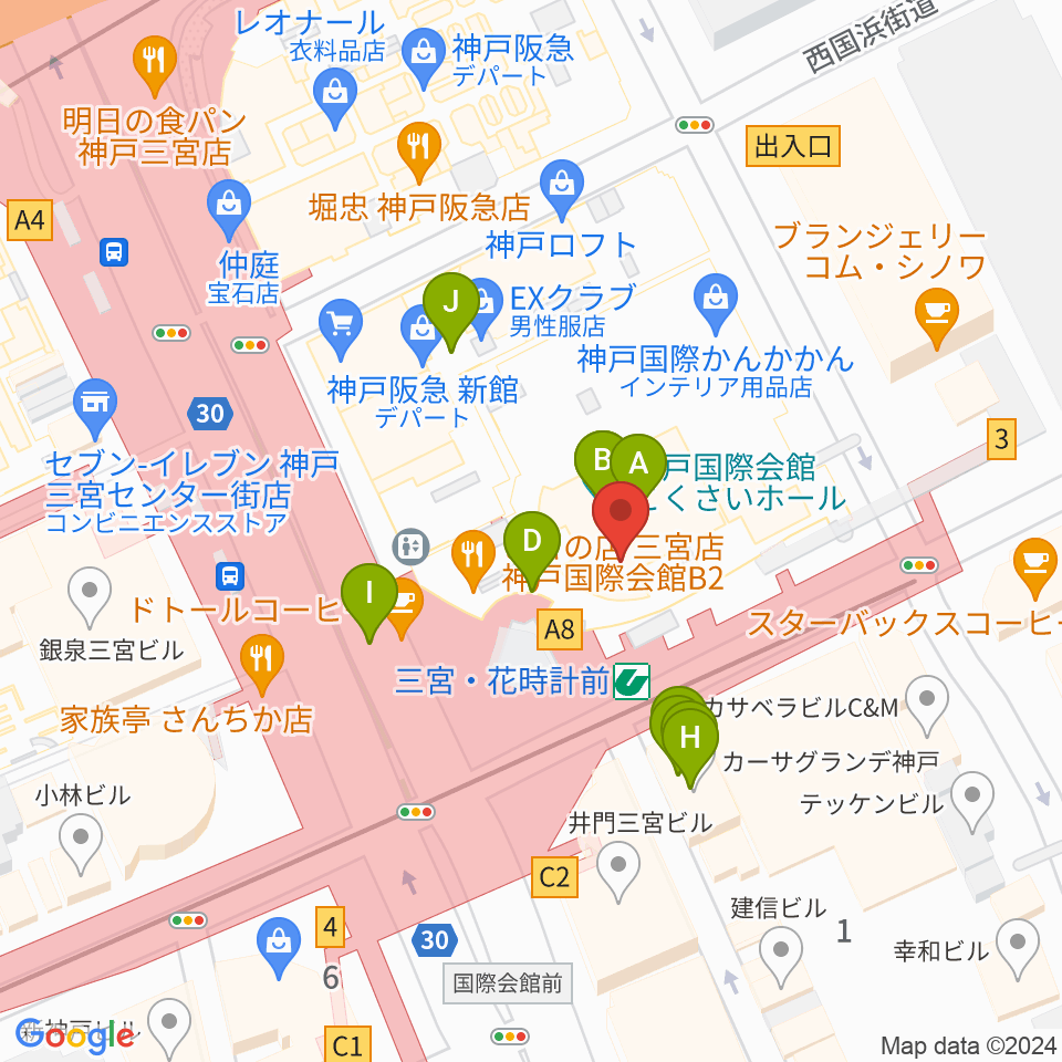 MIKIミュージックサロン三宮周辺のファミレス・ファーストフード一覧地図
