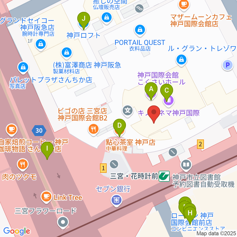 MIKIミュージックサロン三宮周辺のファミレス・ファーストフード一覧地図