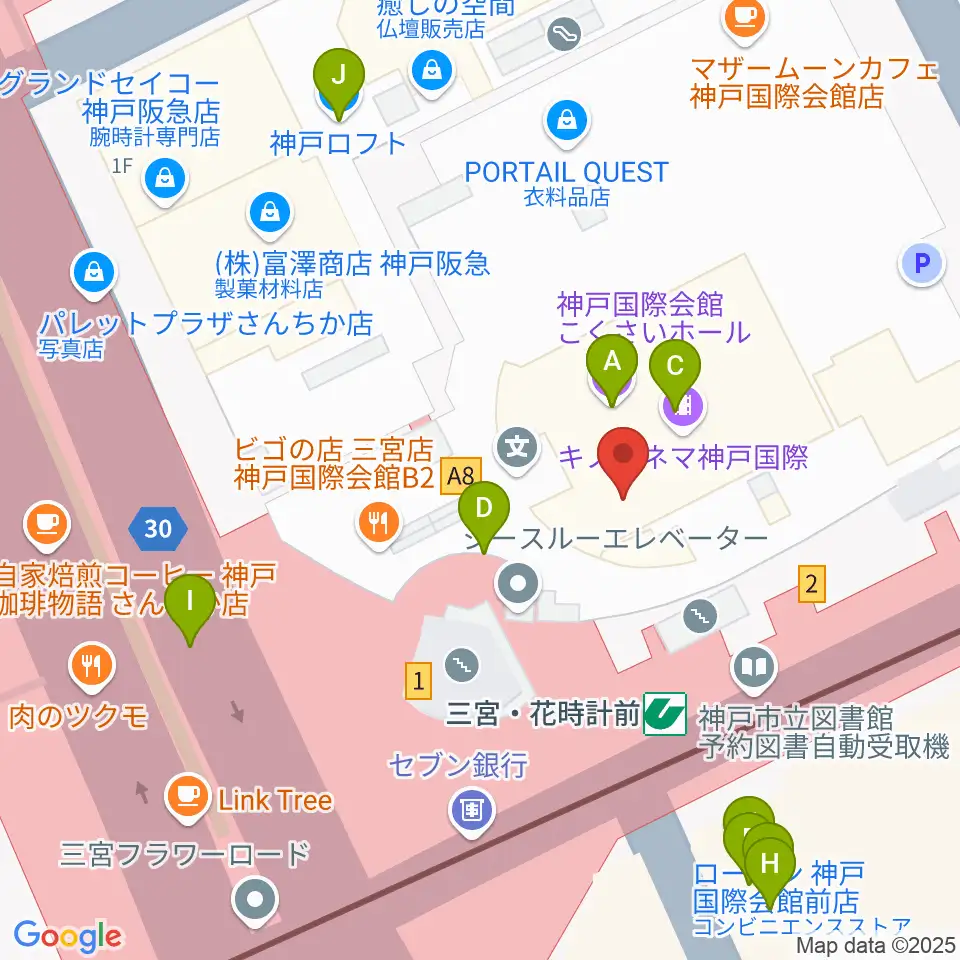 MIKIミュージックサロン三宮周辺のファミレス・ファーストフード一覧地図