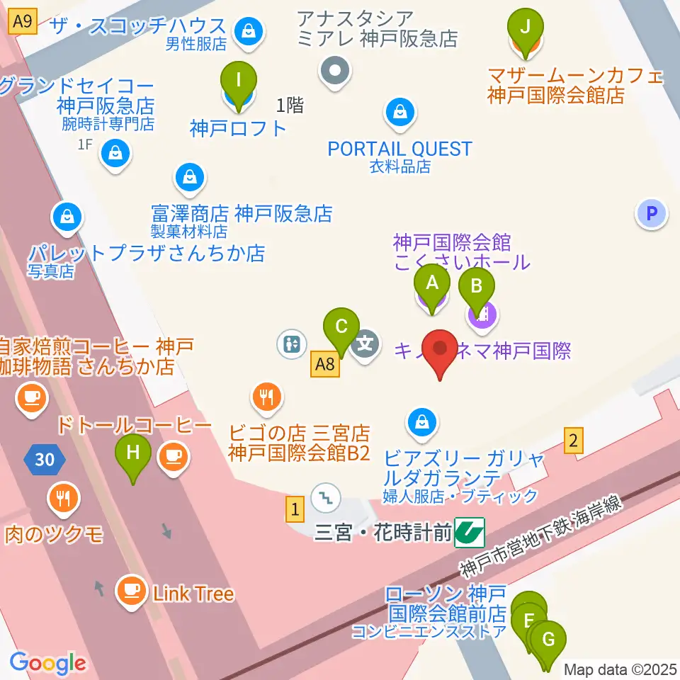 MIKIミュージックサロン三宮周辺のファミレス・ファーストフード一覧地図