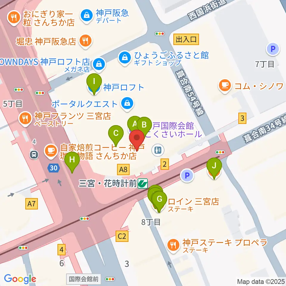 MIKIミュージックサロン三宮周辺のファミレス・ファーストフード一覧地図