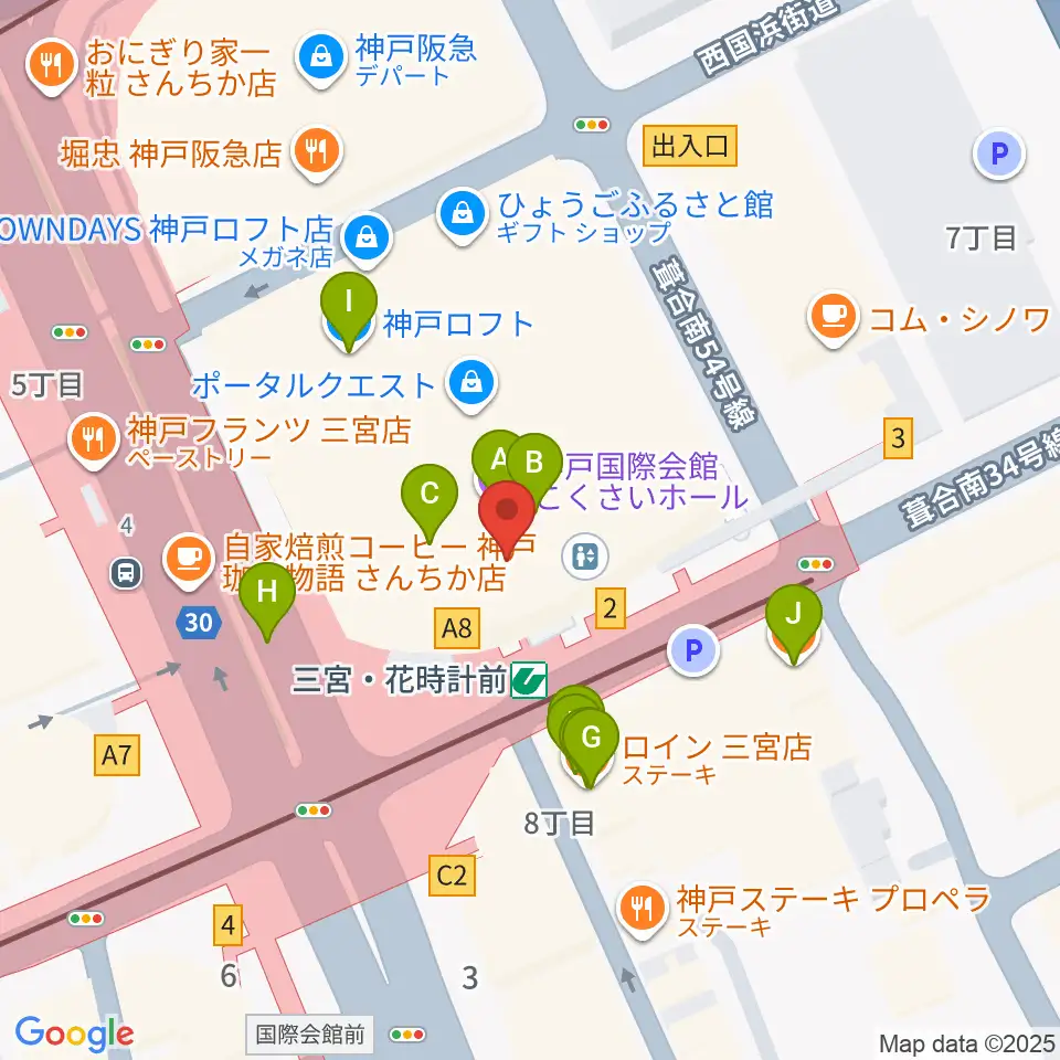 MIKIミュージックサロン三宮周辺のファミレス・ファーストフード一覧地図
