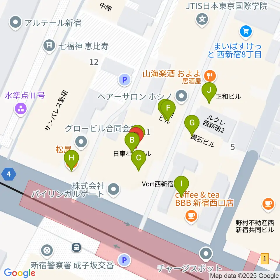 ムラマツ・フルート・レッスンセンター新宿周辺のファミレス・ファーストフード一覧地図