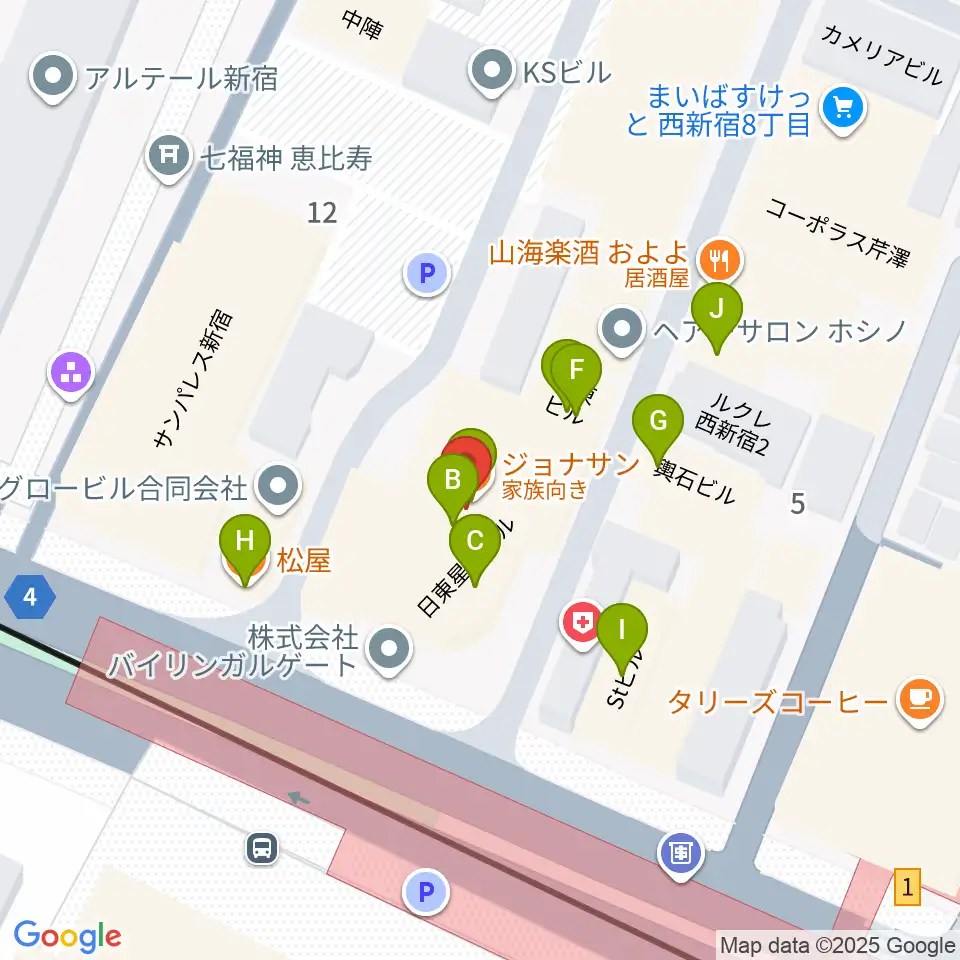 ムラマツ・フルート・レッスンセンター新宿周辺のファミレス・ファーストフード一覧地図