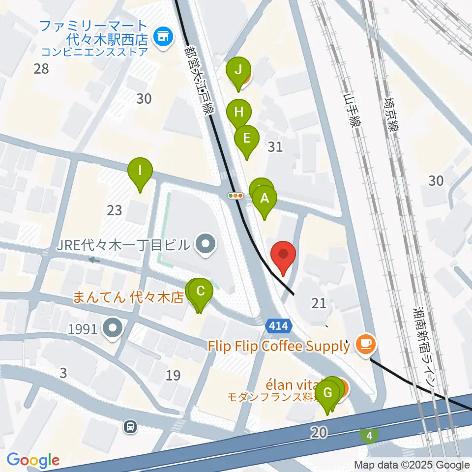 ルーツ音楽院周辺のファミレス・ファーストフード一覧地図