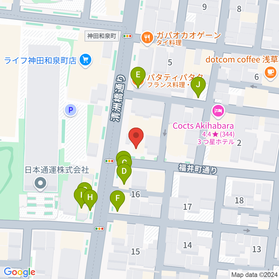 ホットミュージックスクール周辺のファミレス・ファーストフード一覧地図