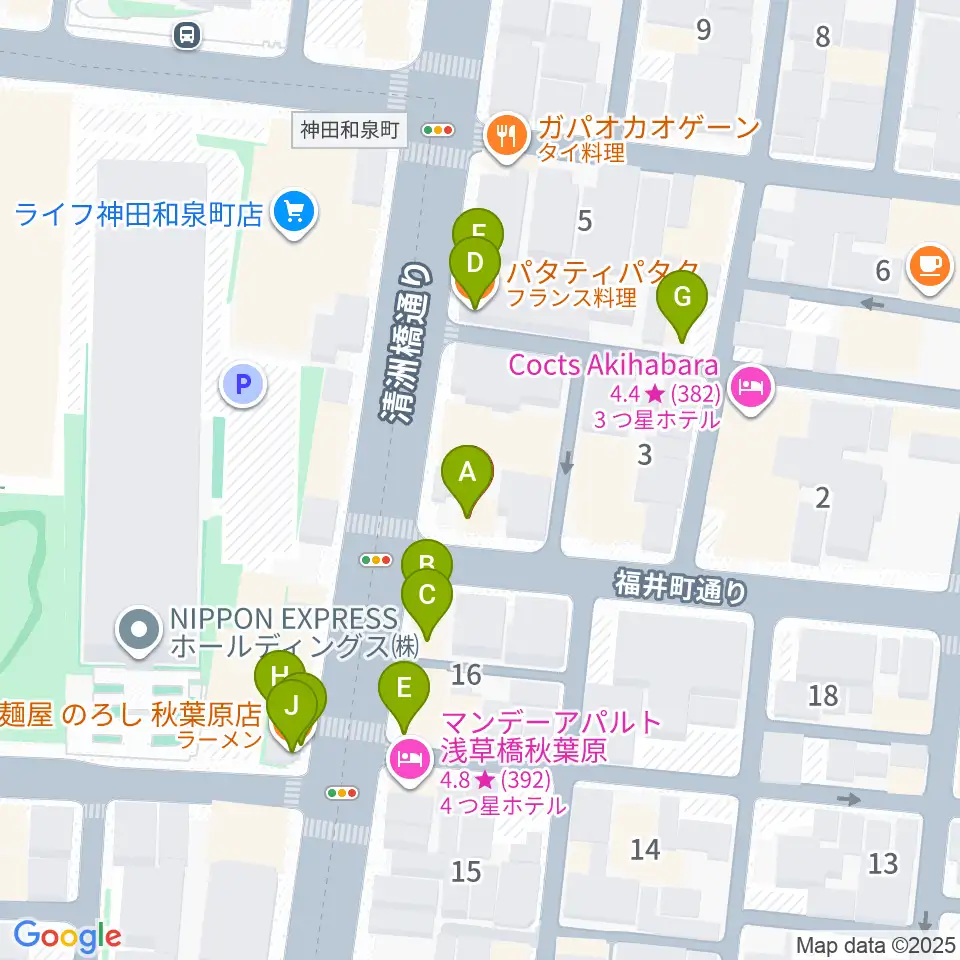 ホットミュージックスクール周辺のファミレス・ファーストフード一覧地図
