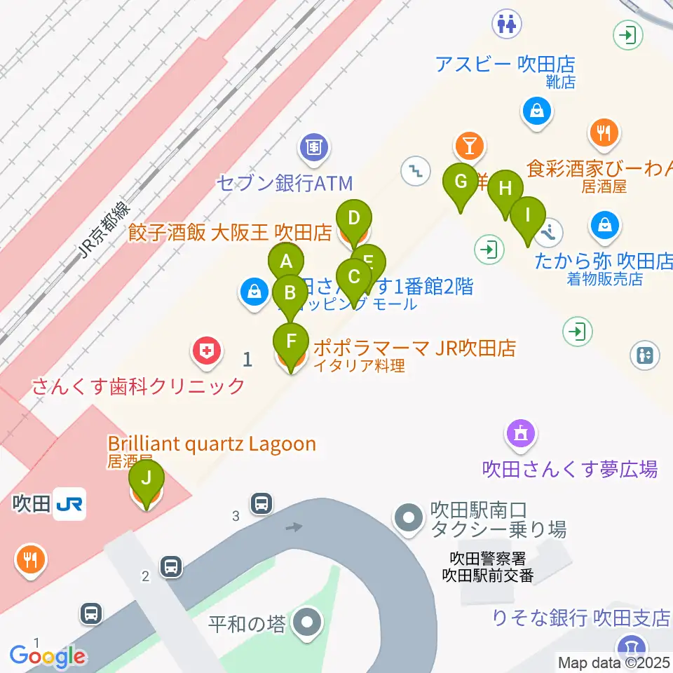 大阪シティアカデミー周辺のファミレス・ファーストフード一覧地図