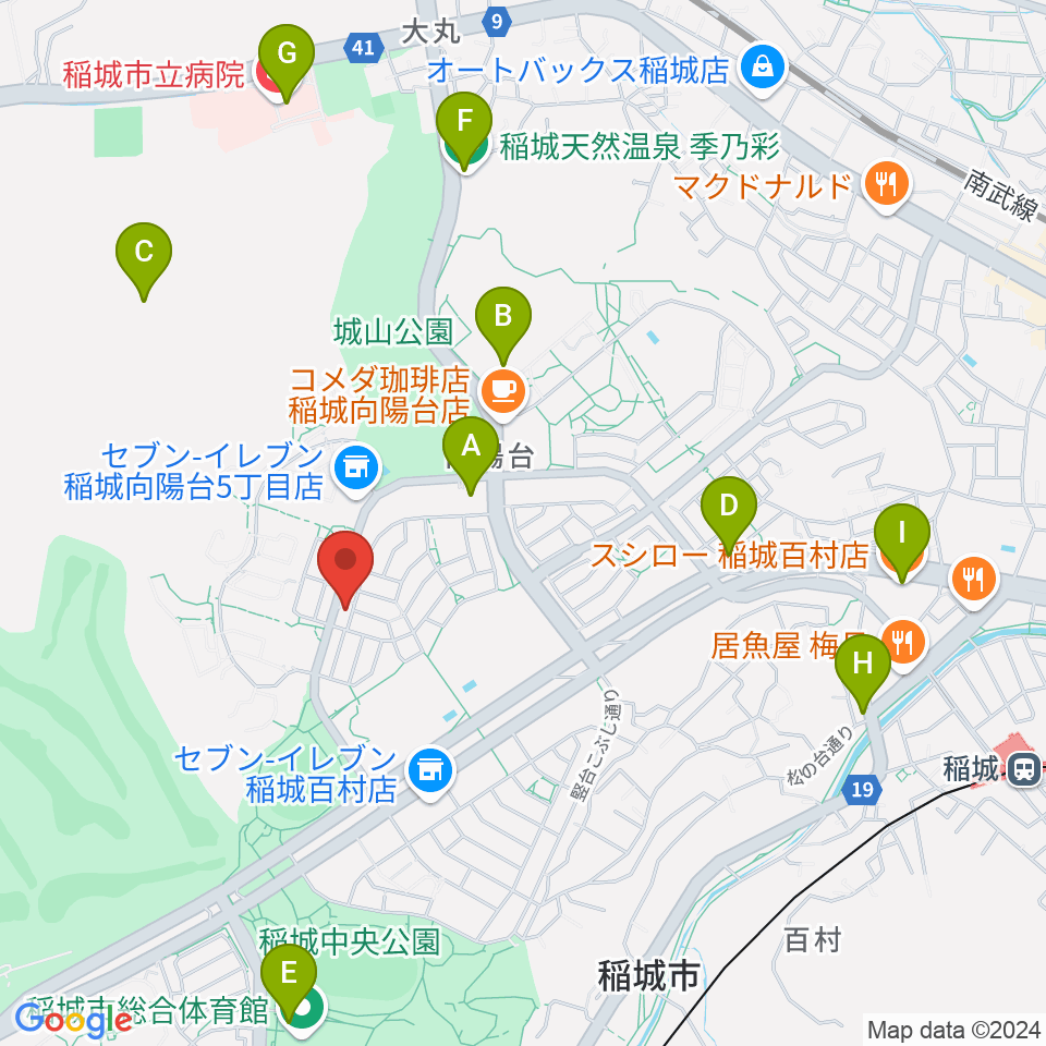 向陽台ミュージック・バルーン周辺のファミレス・ファーストフード一覧地図