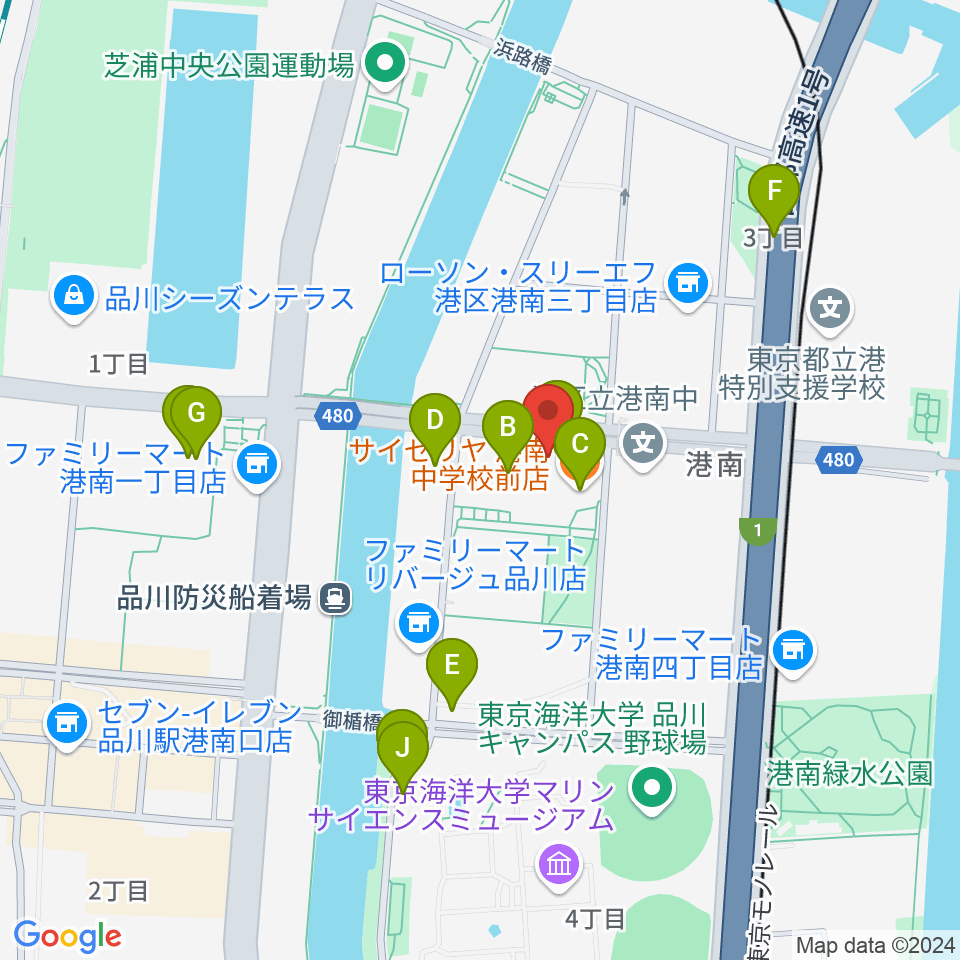 カワイ音楽教室 MS品川周辺のファミレス・ファーストフード一覧地図