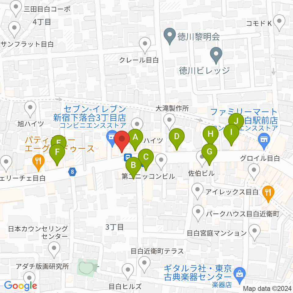 音楽教室アルル周辺のファミレス・ファーストフード一覧地図