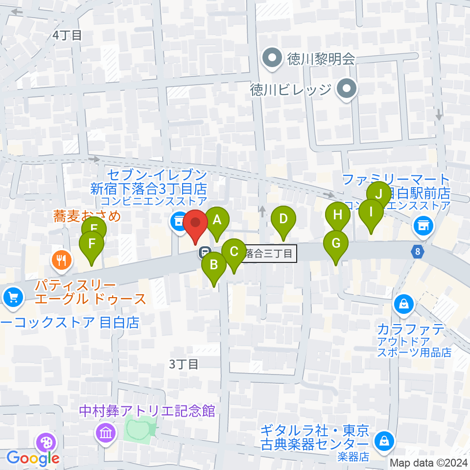 音楽教室アルル周辺のファミレス・ファーストフード一覧地図