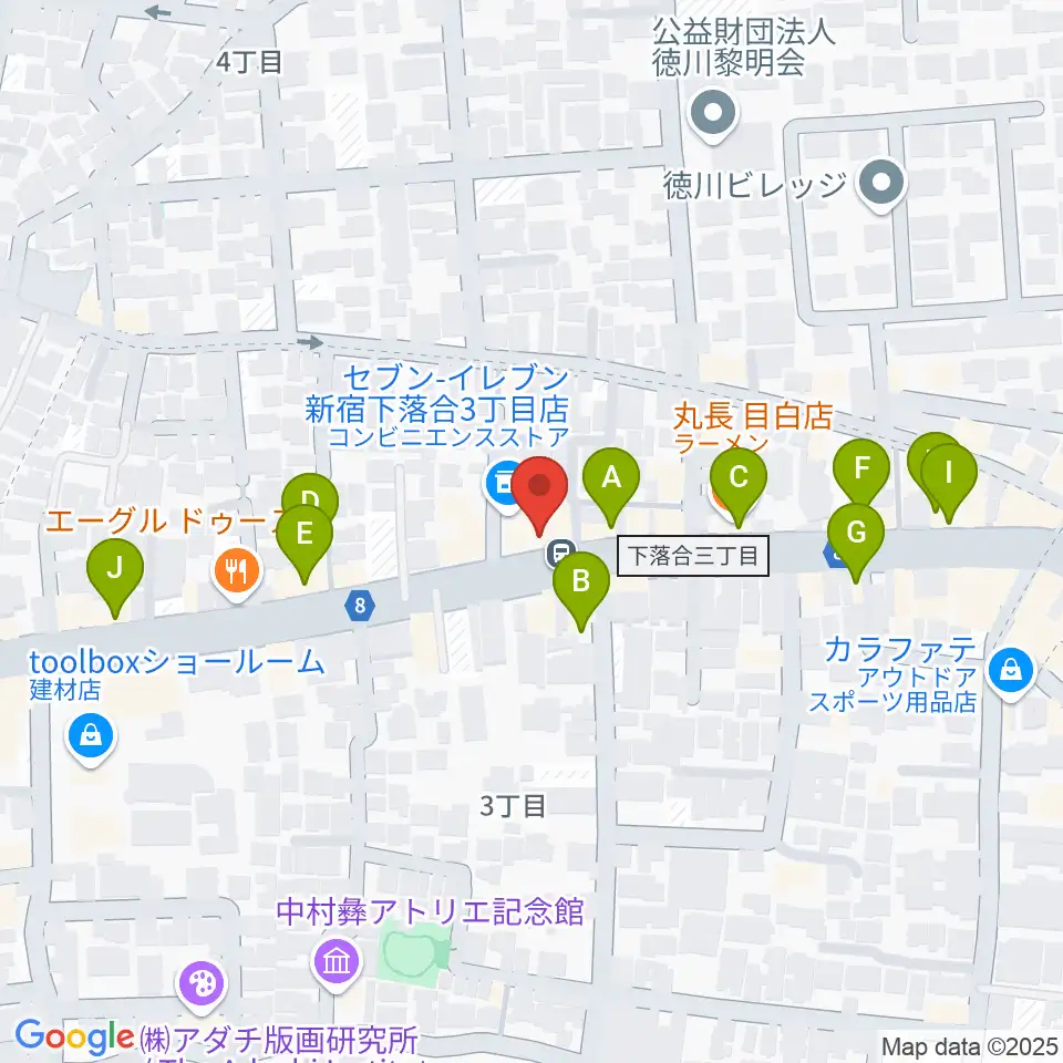 音楽教室アルル周辺のファミレス・ファーストフード一覧地図