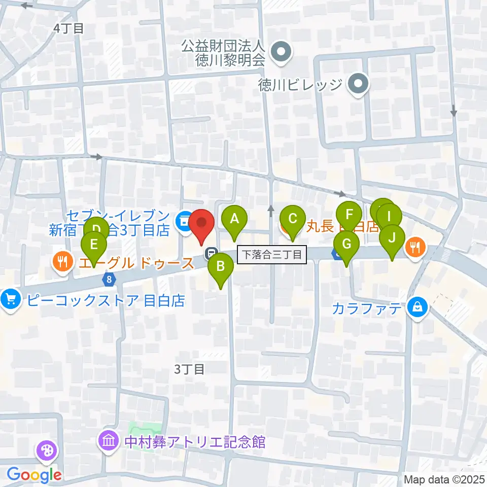 音楽教室アルル周辺のファミレス・ファーストフード一覧地図