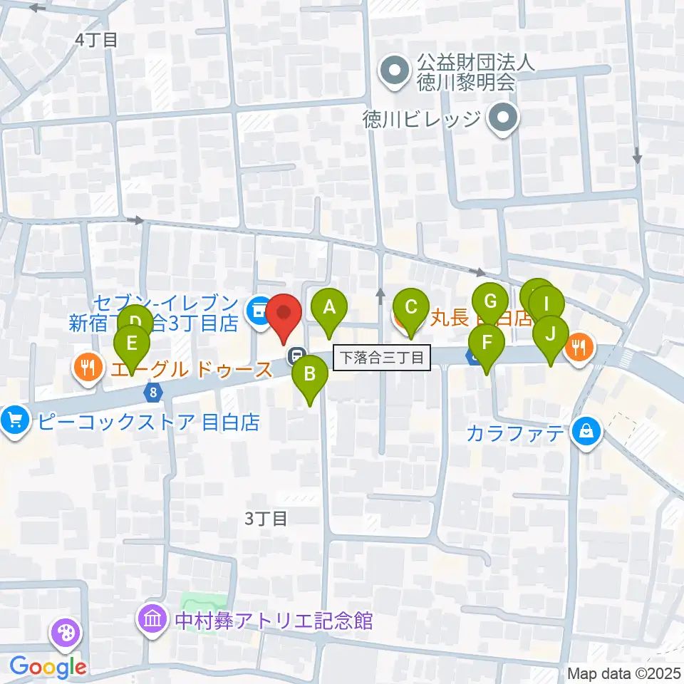 音楽教室アルル周辺のファミレス・ファーストフード一覧地図