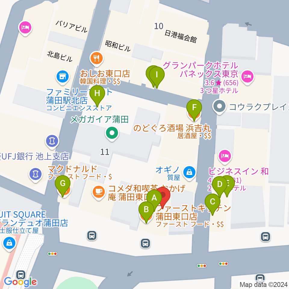 スター楽器ミュージックスクエアカマタ周辺のファミレス・ファーストフード一覧地図