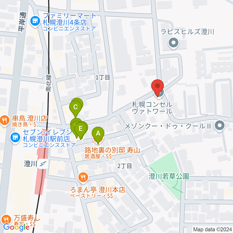 札幌コンセルヴァトワール周辺のファミレス・ファーストフード一覧地図