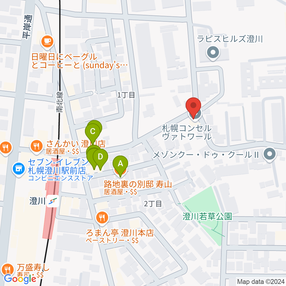 札幌コンセルヴァトワール周辺のファミレス・ファーストフード一覧地図