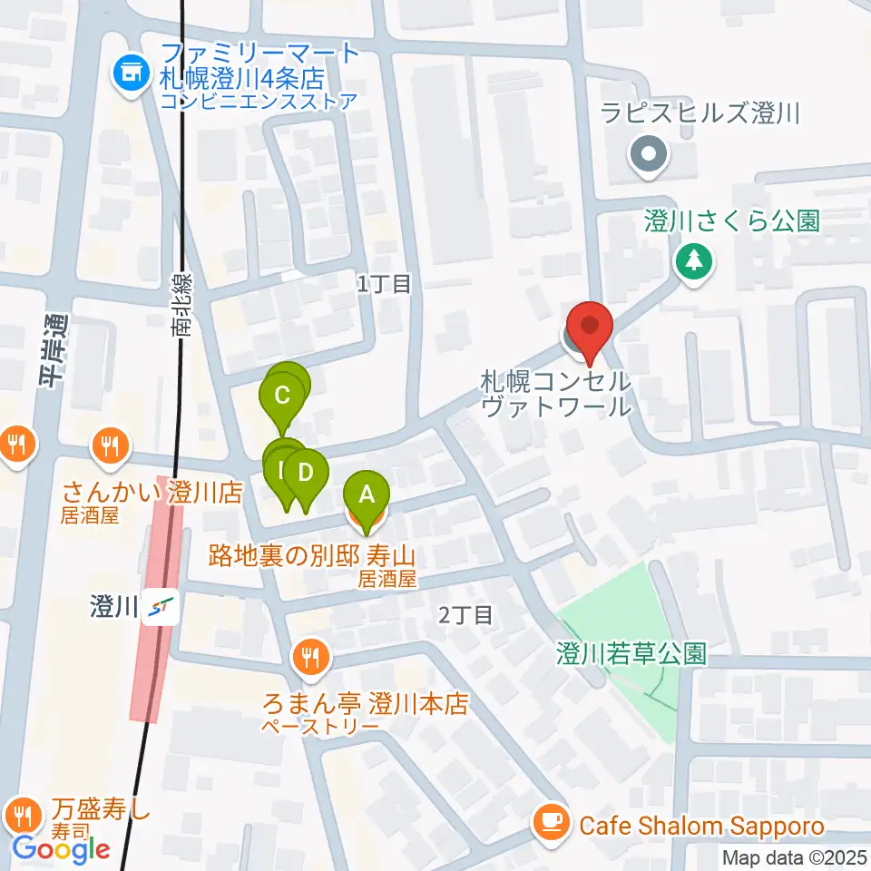札幌コンセルヴァトワール周辺のファミレス・ファーストフード一覧地図