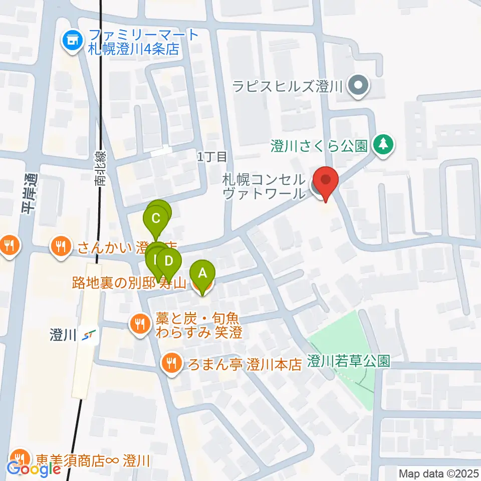 札幌コンセルヴァトワール周辺のファミレス・ファーストフード一覧地図