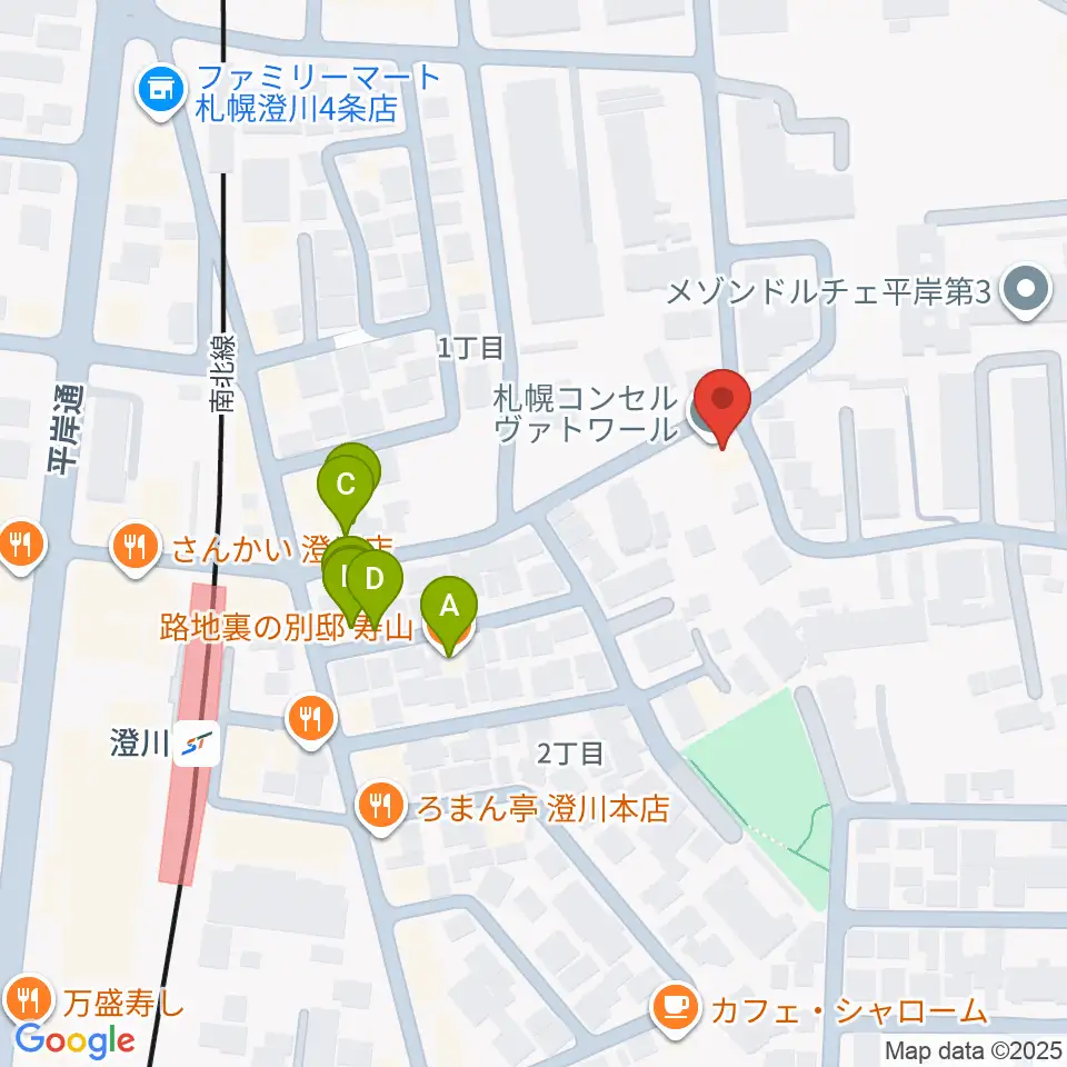 札幌コンセルヴァトワール周辺のファミレス・ファーストフード一覧地図