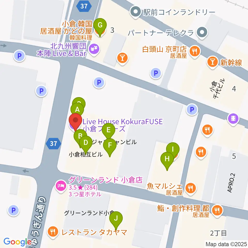 小倉FUSE周辺のファミレス・ファーストフード一覧地図