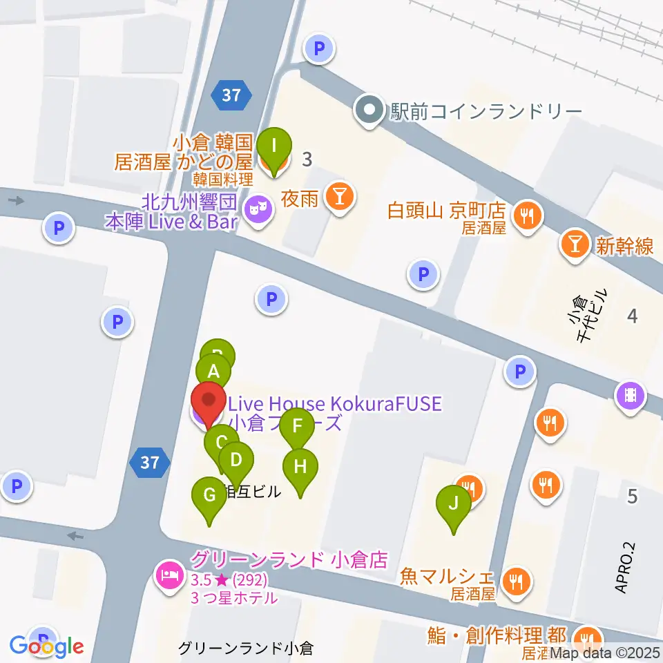 小倉FUSE周辺のファミレス・ファーストフード一覧地図