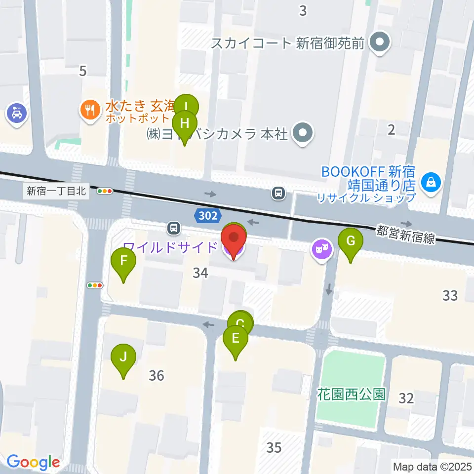 新宿WildSideTokyo周辺のファミレス・ファーストフード一覧地図