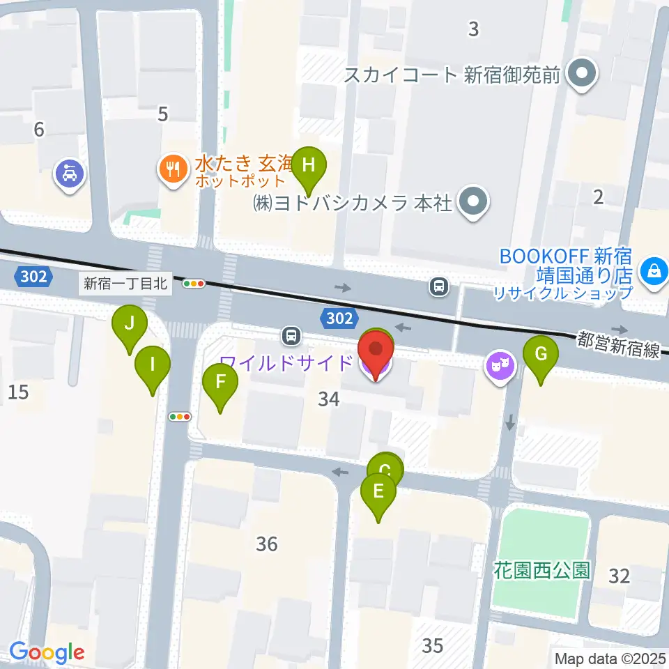 新宿WildSideTokyo周辺のファミレス・ファーストフード一覧地図