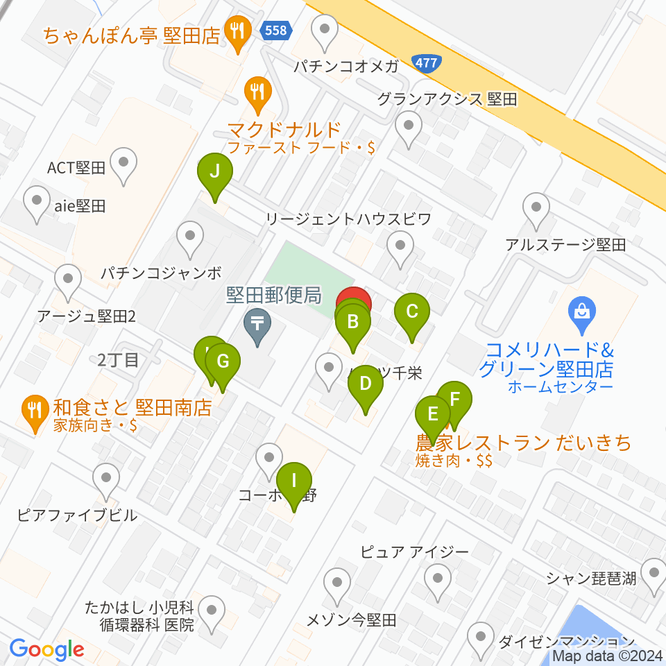 沖縄三線 和於屋周辺のファミレス・ファーストフード一覧地図