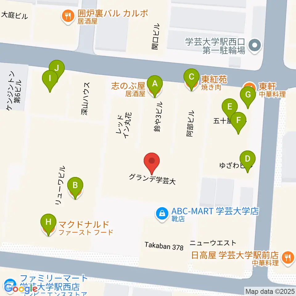 シェリーミュージックスクール周辺のファミレス・ファーストフード一覧地図