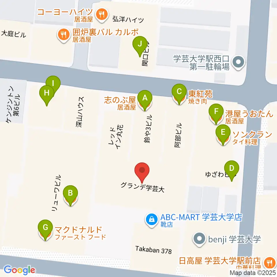 シェリーミュージックスクール周辺のファミレス・ファーストフード一覧地図
