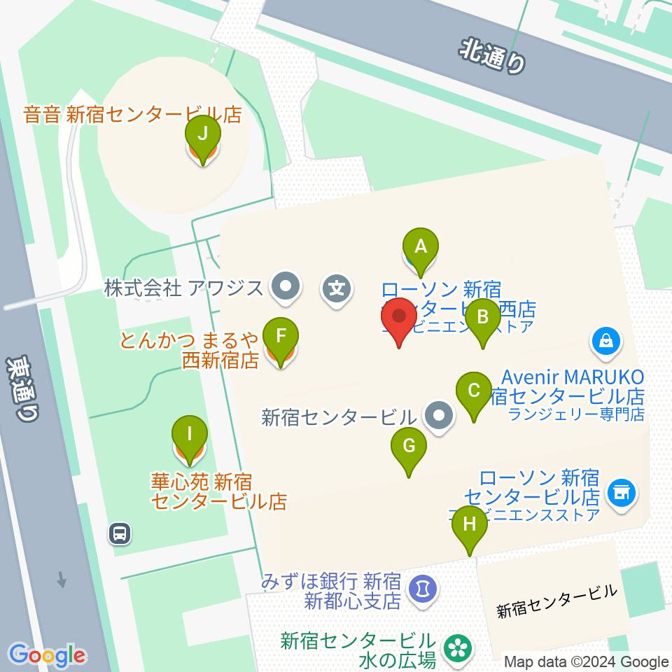 ヤマノミュージックサロン新宿周辺のファミレス・ファーストフード一覧地図