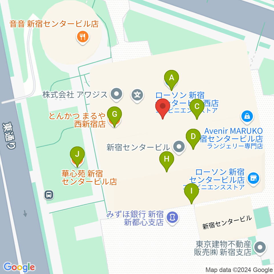 ヤマノミュージックサロン新宿周辺のファミレス・ファーストフード一覧地図