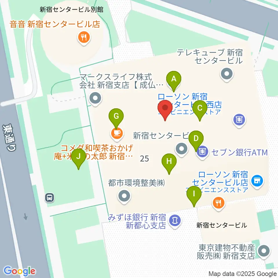 ヤマノミュージックサロン新宿周辺のファミレス・ファーストフード一覧地図