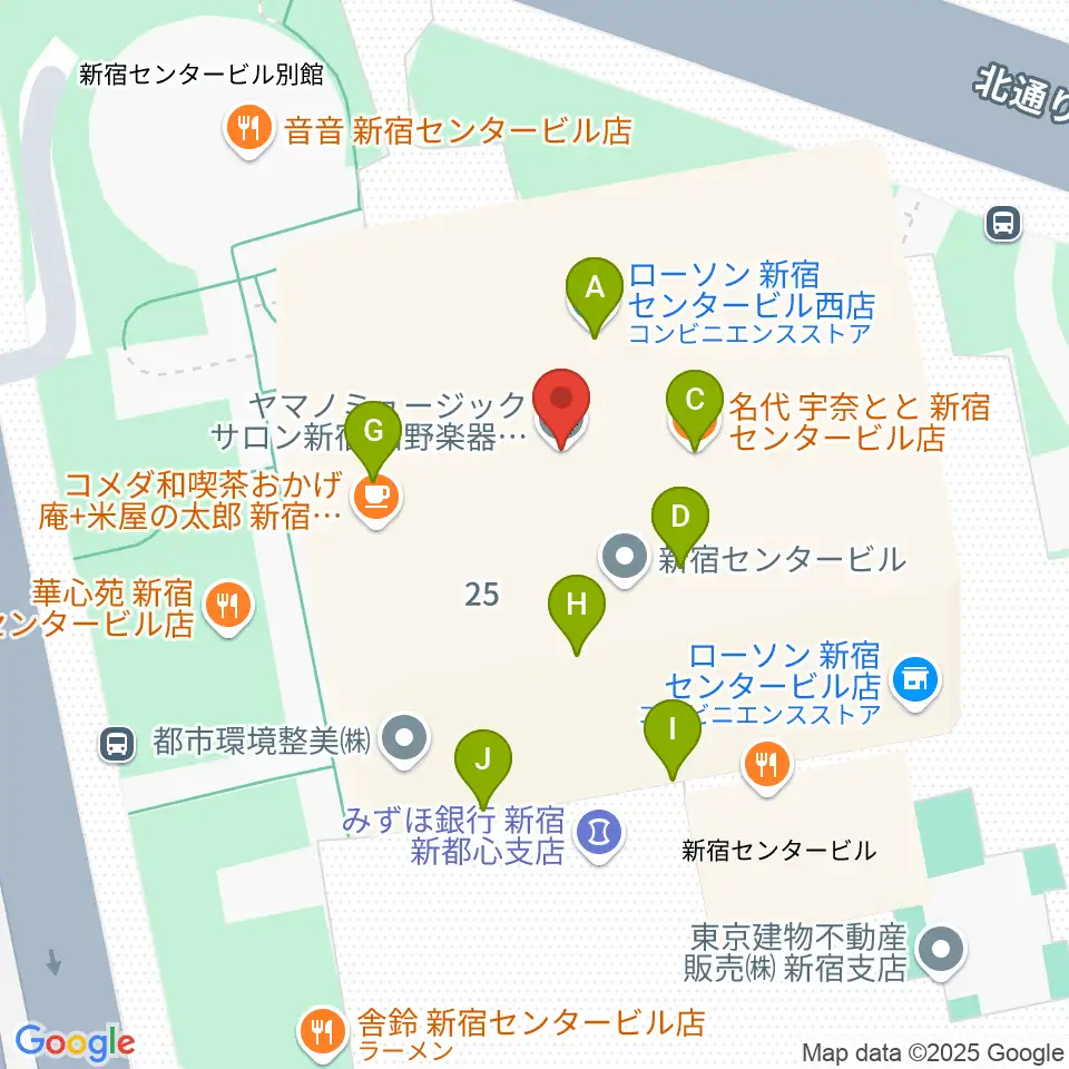 ヤマノミュージックサロン新宿周辺のファミレス・ファーストフード一覧地図