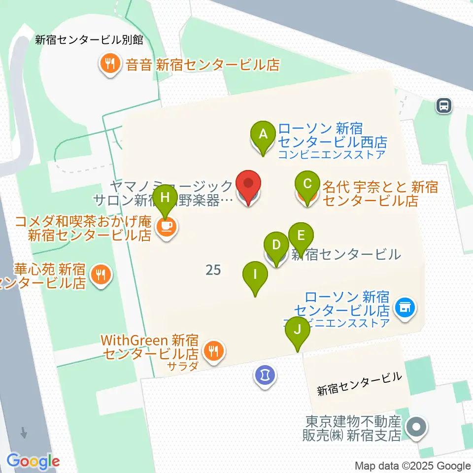 ヤマノミュージックサロン新宿周辺のファミレス・ファーストフード一覧地図