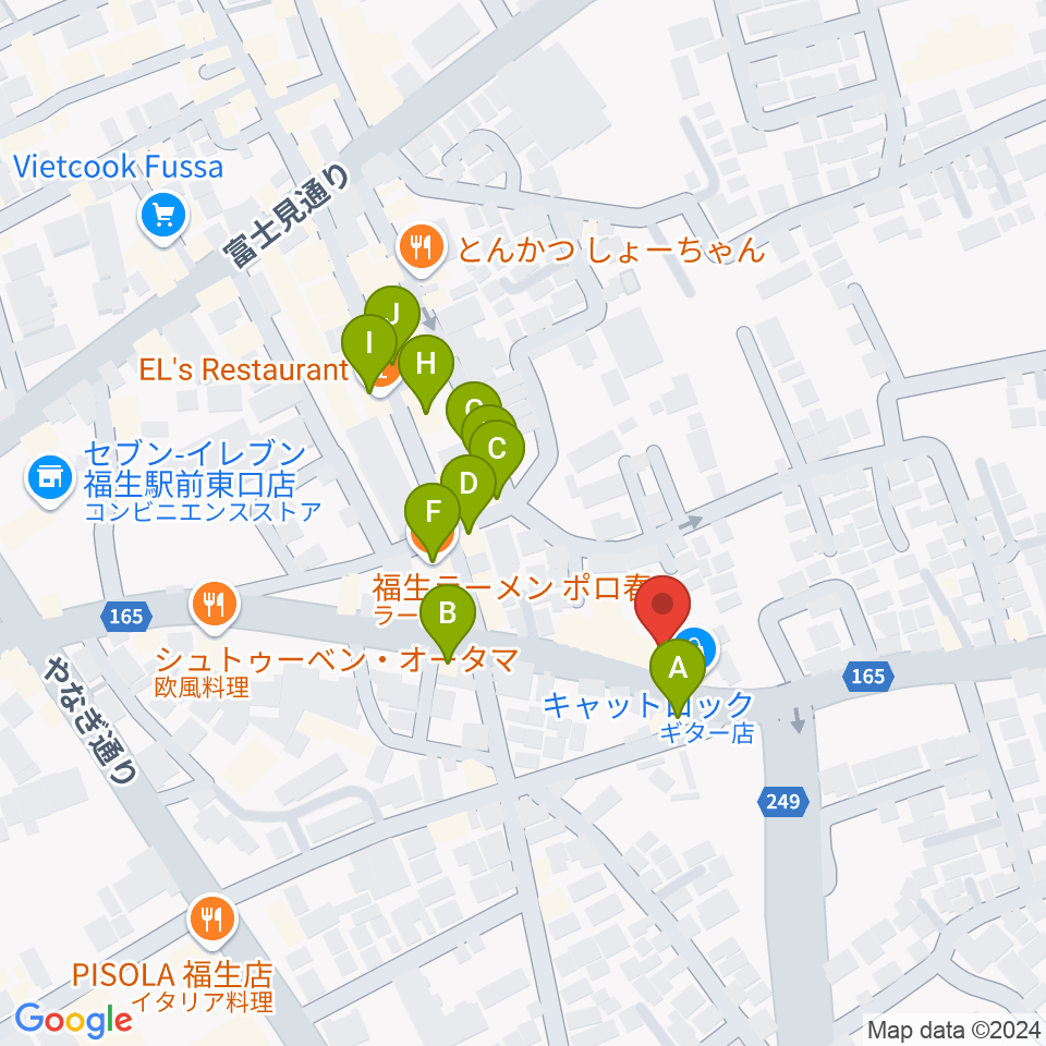 楽器工房キャットロック周辺のファミレス・ファーストフード一覧地図