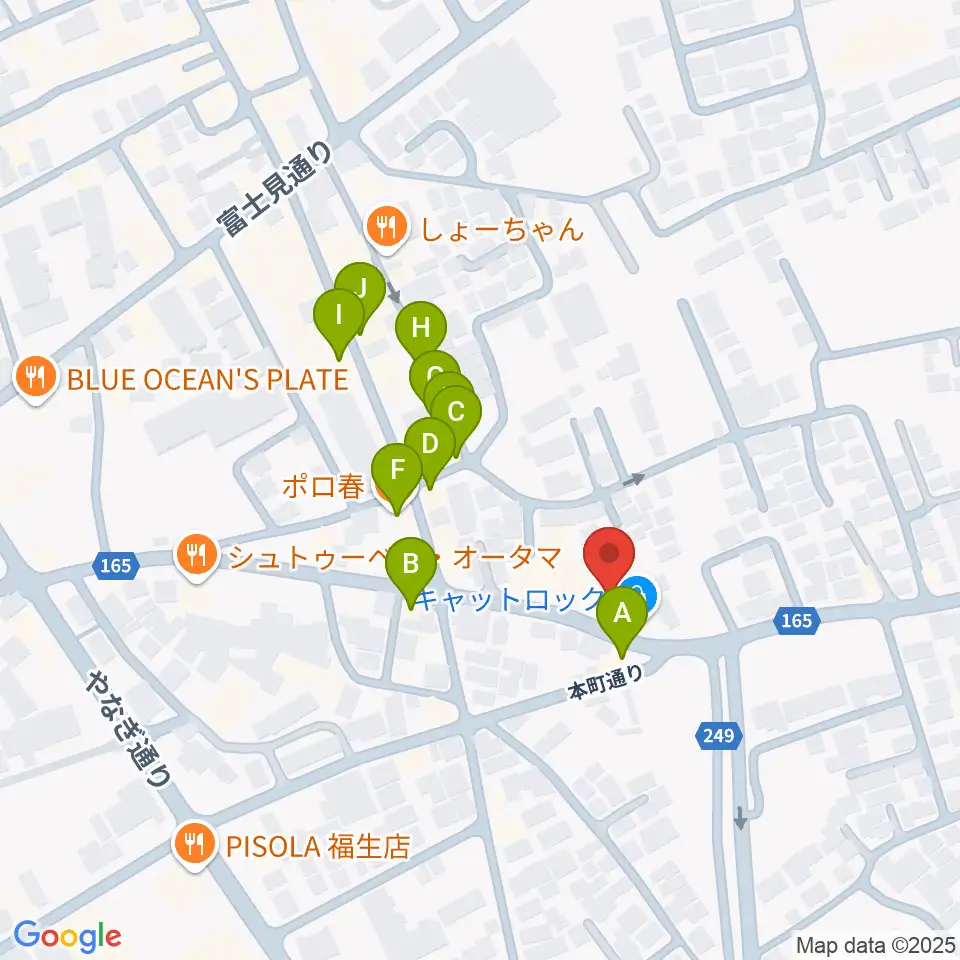キャットロック周辺のファミレス・ファーストフード一覧地図