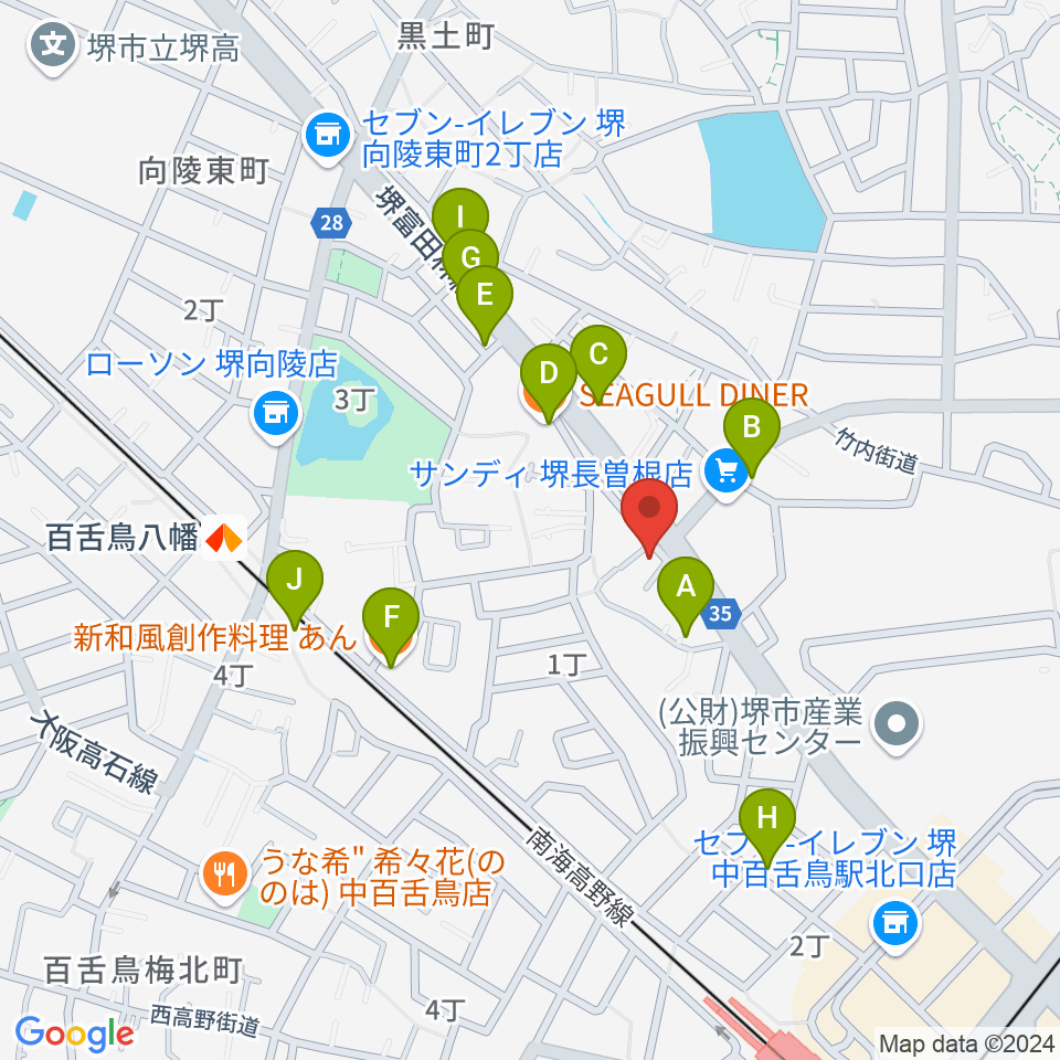 音楽スタジオmoa周辺のファミレス・ファーストフード一覧地図