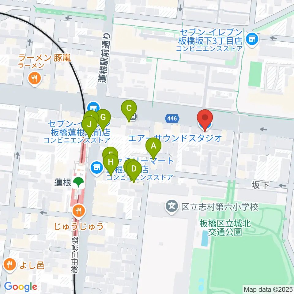 エアーサウンドスタジオ周辺のファミレス・ファーストフード一覧地図