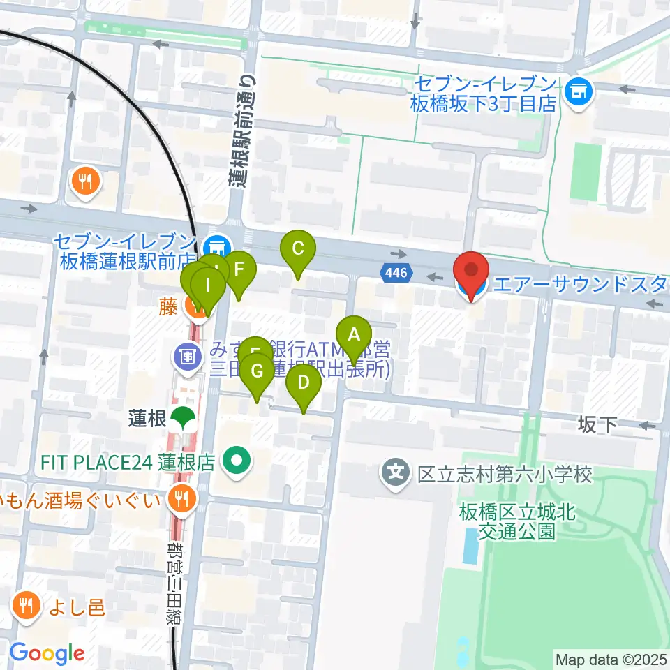 エアーサウンドスタジオ周辺のファミレス・ファーストフード一覧地図