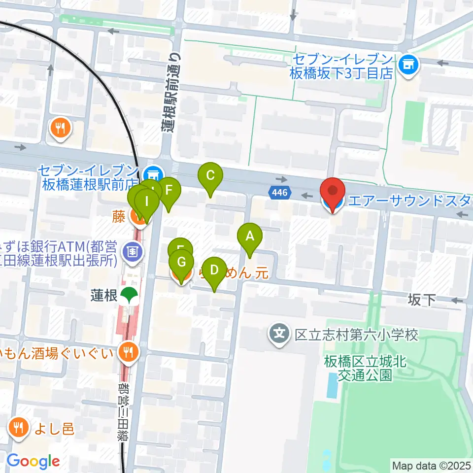 エアーサウンドスタジオ周辺のファミレス・ファーストフード一覧地図